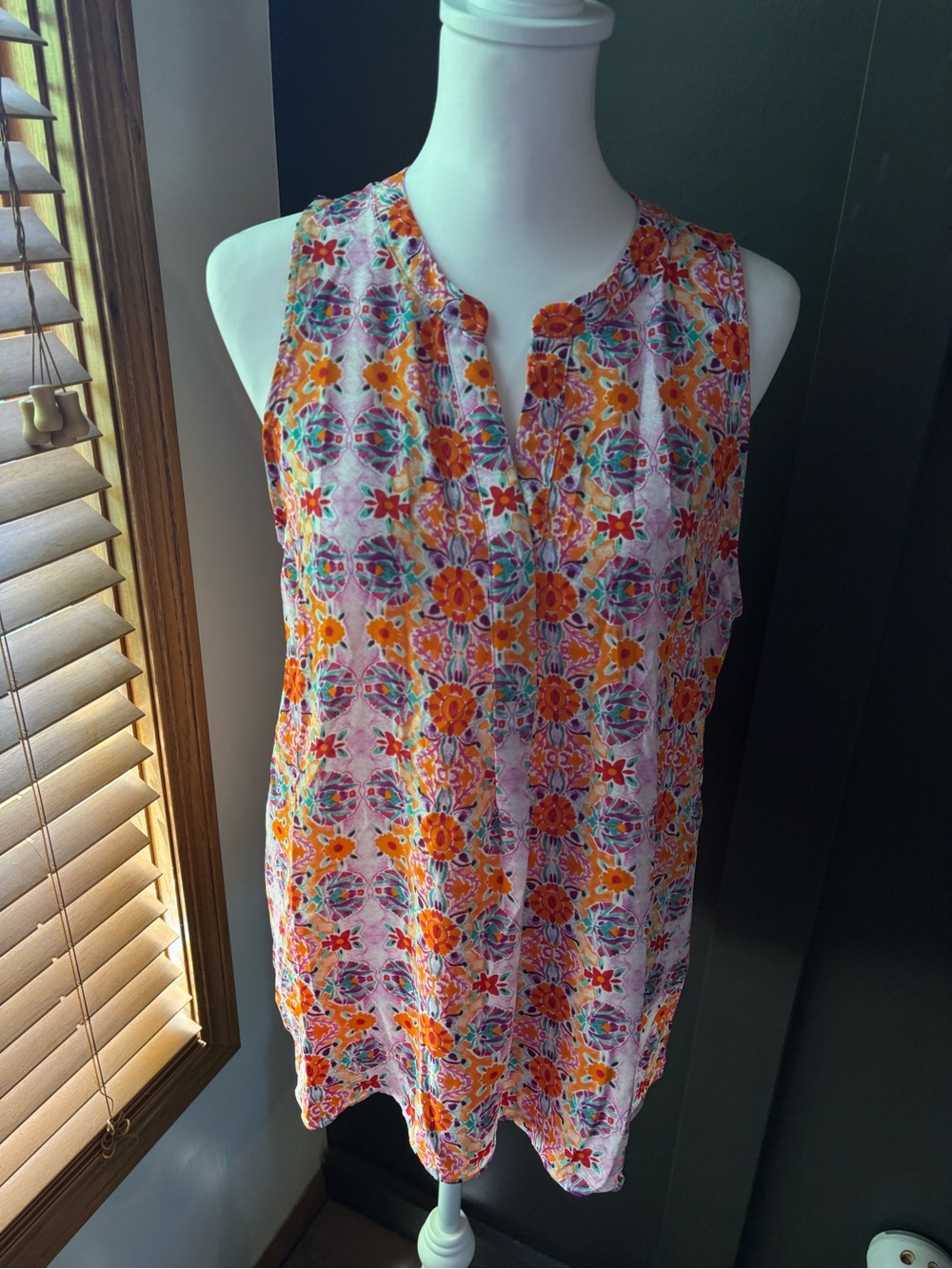 Adrienne Vittadini Sleeveless Boho Floral Tunic Tank Top L Colorful